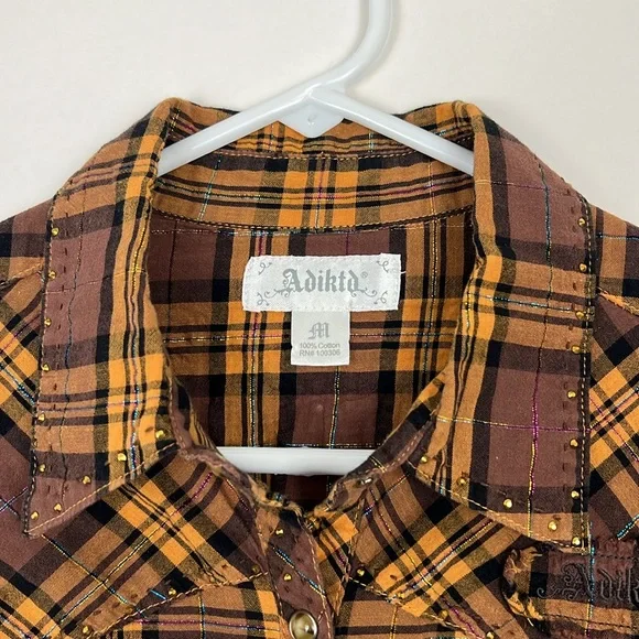Adiktd snap-up collar shirt in brown and gold with metallic flossing det… - Picture 3 of 11
